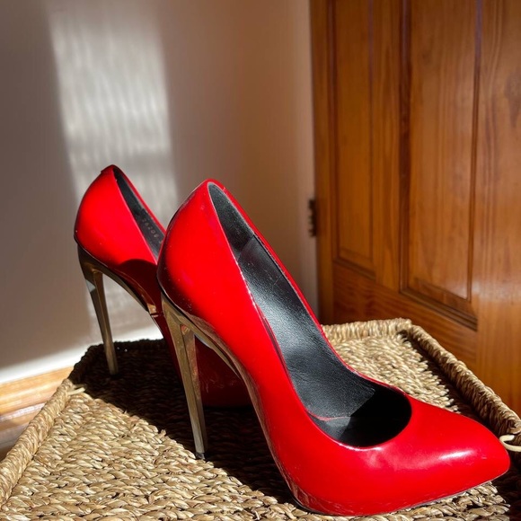 👠 Giuseppe Zanotti Red Patent Metal High Heels Stilettos Party Shoes - Picture 9 of 11